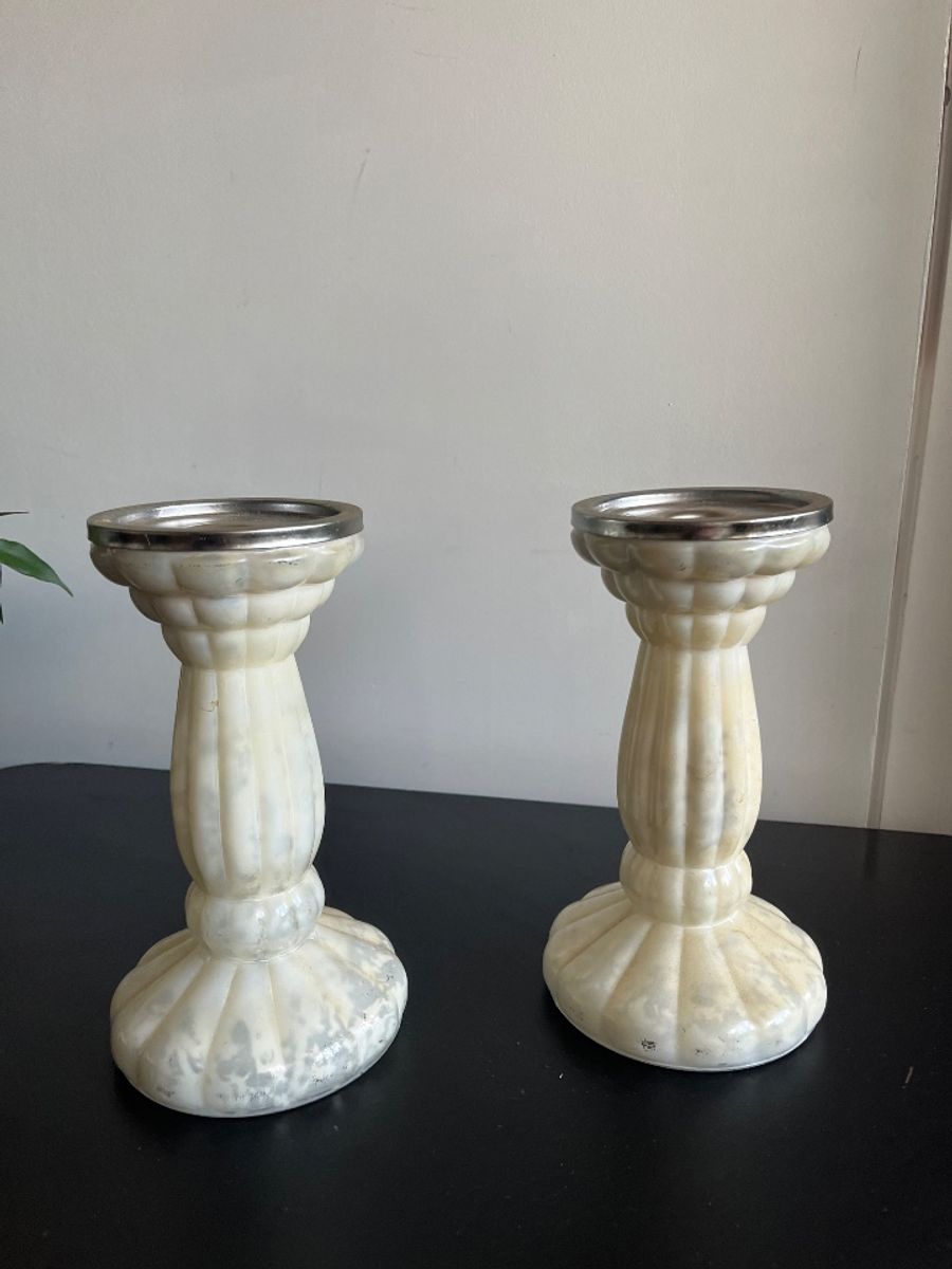 Handgeblazen Gemarmerd Glazen Kandelaars image 3