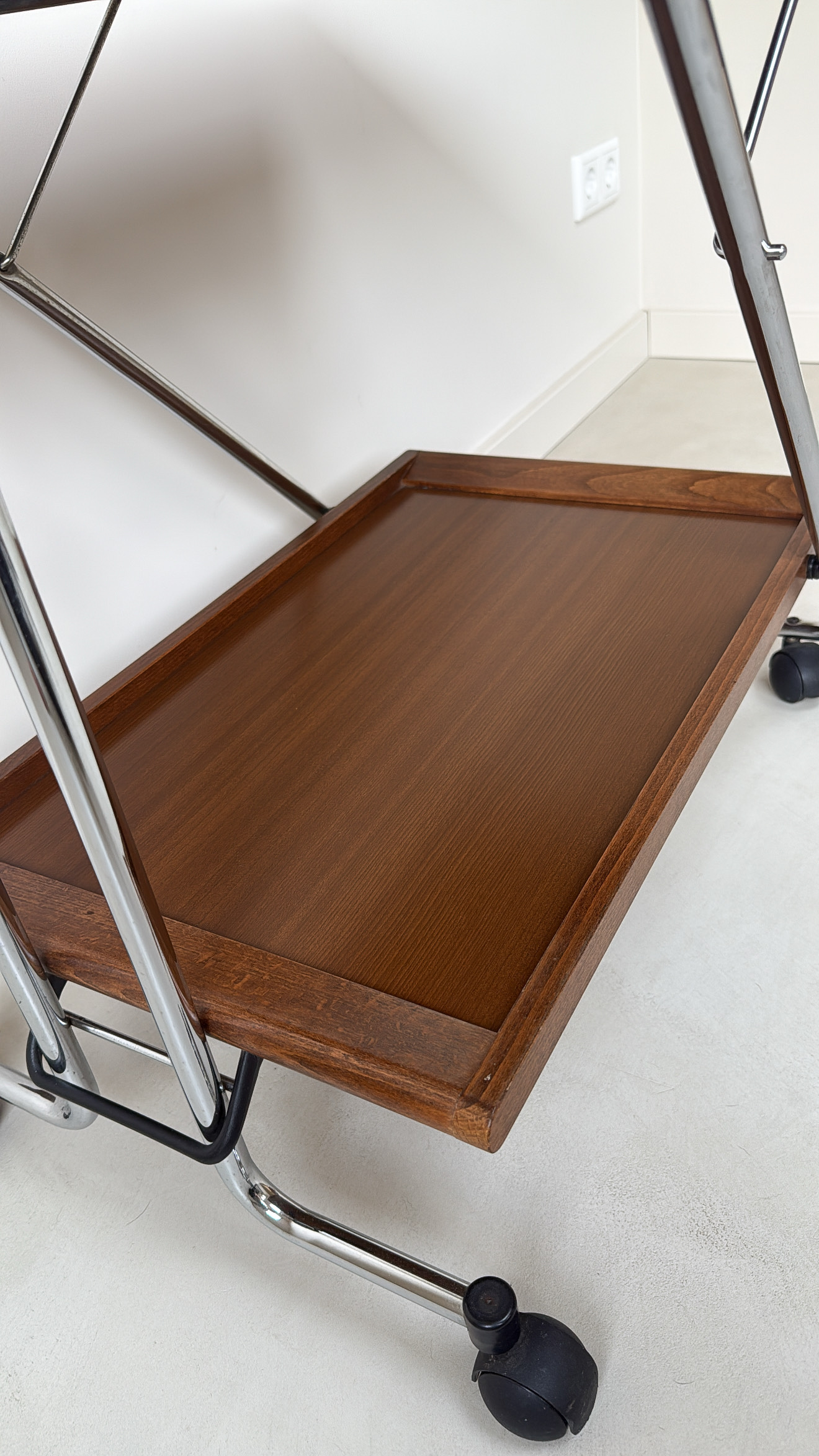 Vintage Mid Century Trolley / Serveerwagen Van Hout En Chroom image 8