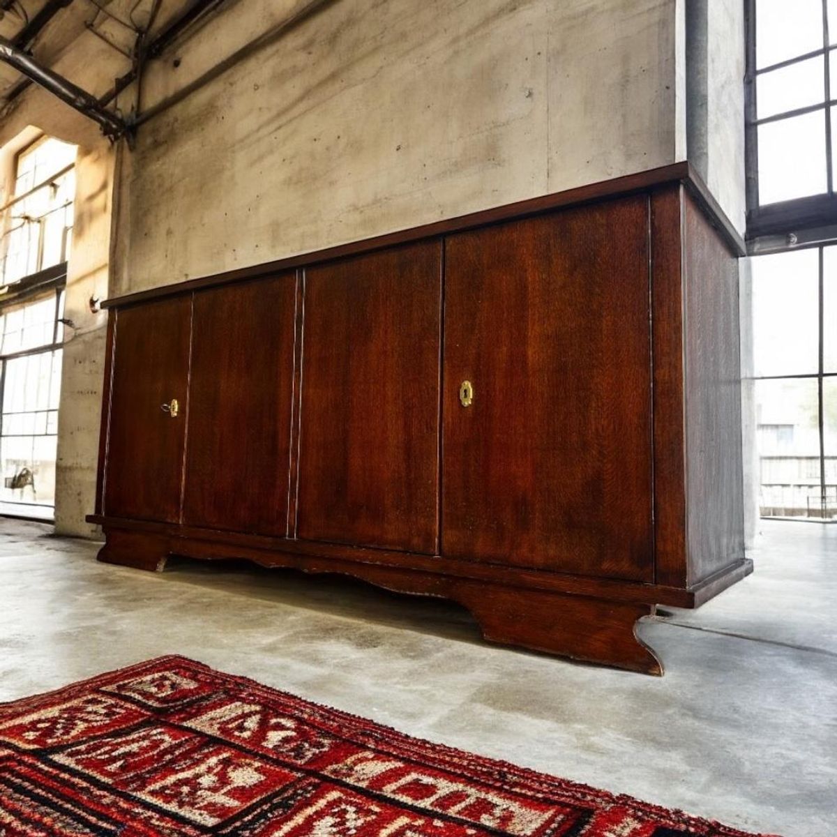 Vintage Dressoir / Retro Lange Extra Diepe Kast Donker Hout image 3