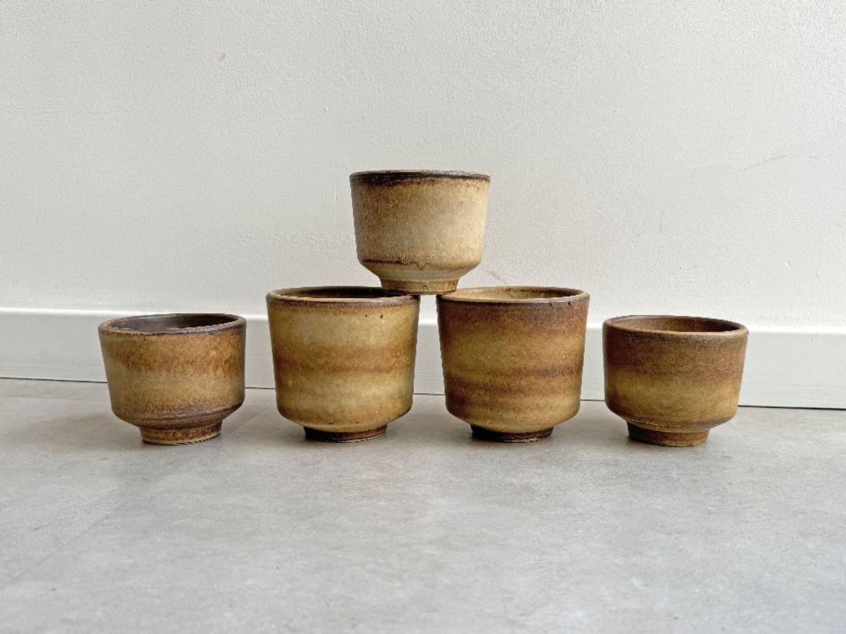 Set Van 5 Vintage Bruin - Beige Keramiek Bloempotten image 2