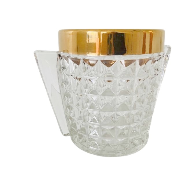 Mid-century Ijsemmer Zwaar Geslepen Kristal Met Handvatten Messing 1950’s image 3