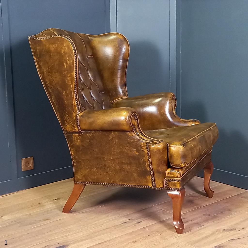 Cognackleurige Chesterfield Wingback Fauteuil (2x) image 8