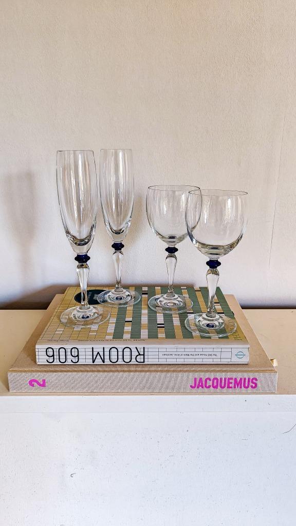 5x Vintage Champagneglas Donkerblauw Bolletje image 6