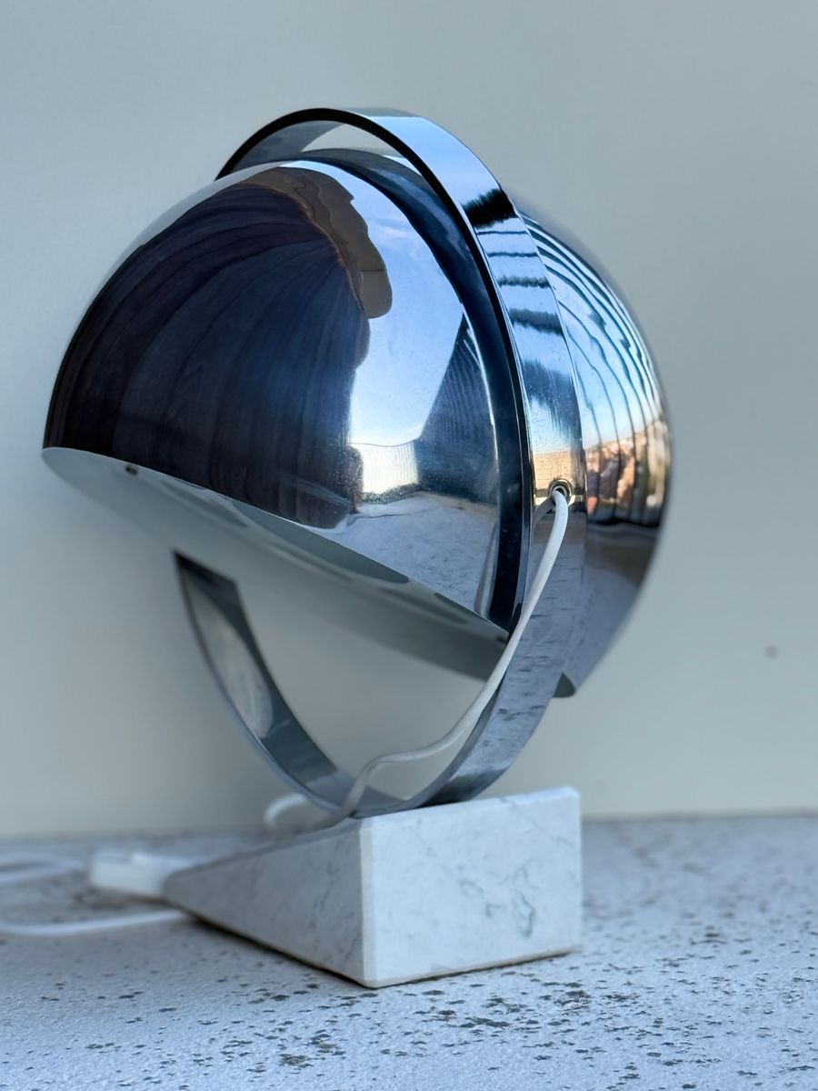Vintage Space Age Tafellamp Met Marmeren Voet En Draaibare Verchroomde Metalen Kap image 6