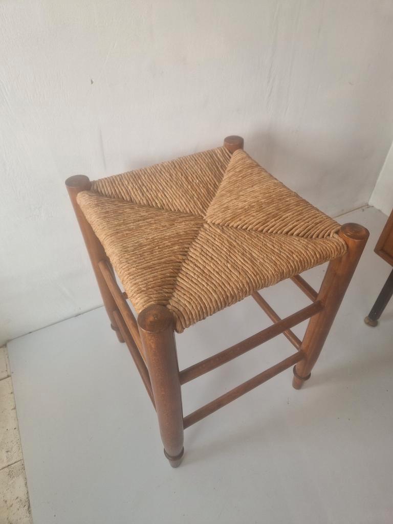 Rustiek Mid Century Krukje Met Biezen Zitting image 4