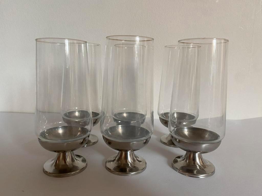 6X Vintage Drinkglazen Glas / Rvs image 4