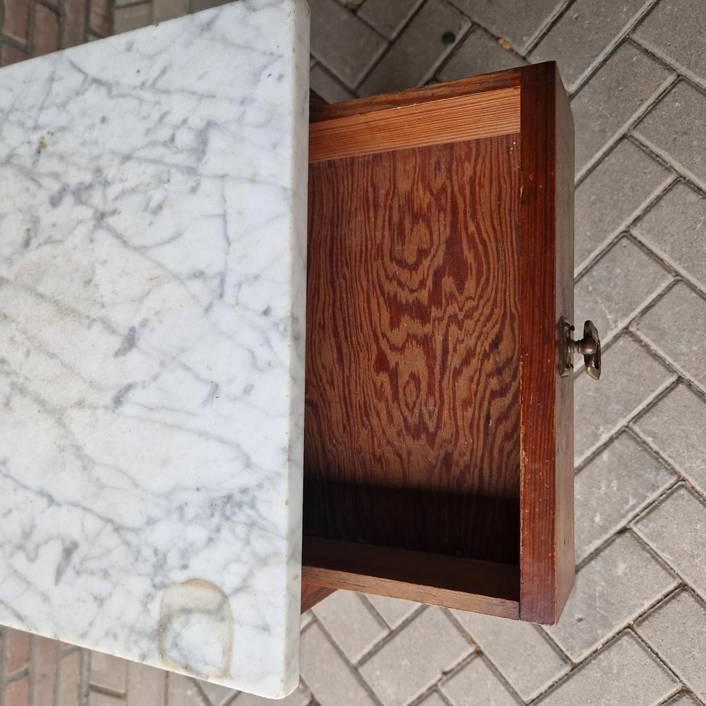 Antieke Wastafel Kast Nachtkastje Met Marmer Plaat Vintage image 11