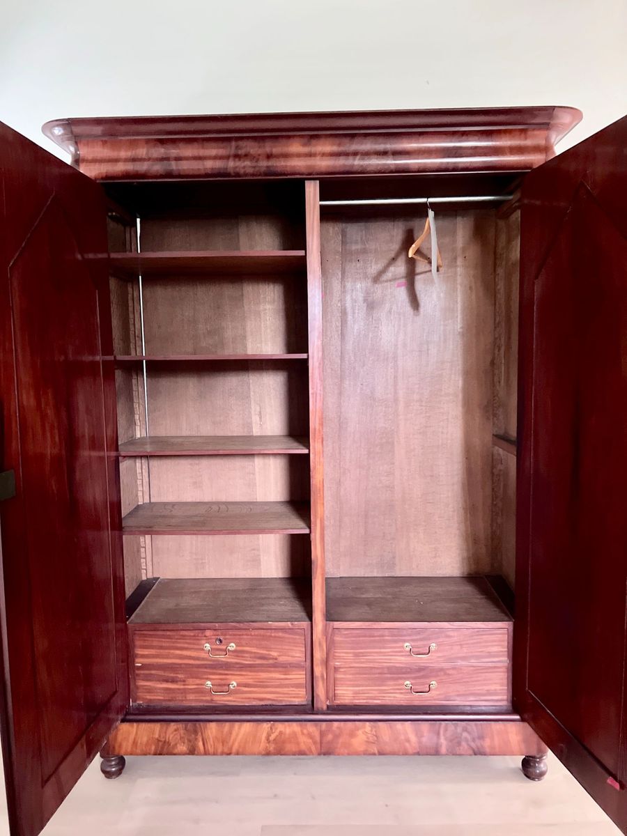 Demontabele Antiek Mahonie Hang/ Leg Kledingkast Met Binnenlades, 175 Cm Breedste Punt image 9