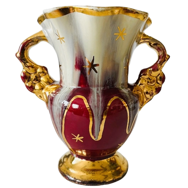 Mid-century Jasba Vaas Fuchsia Wit Goud Barok 1950’s image 2