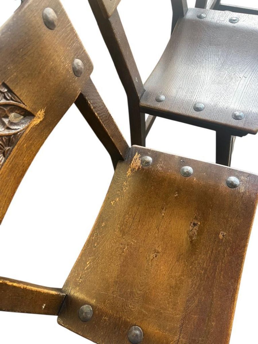 Set Van 6 Vintage Brutalist Eetkamerstoelen/ Spaanse Stoelen image 4
