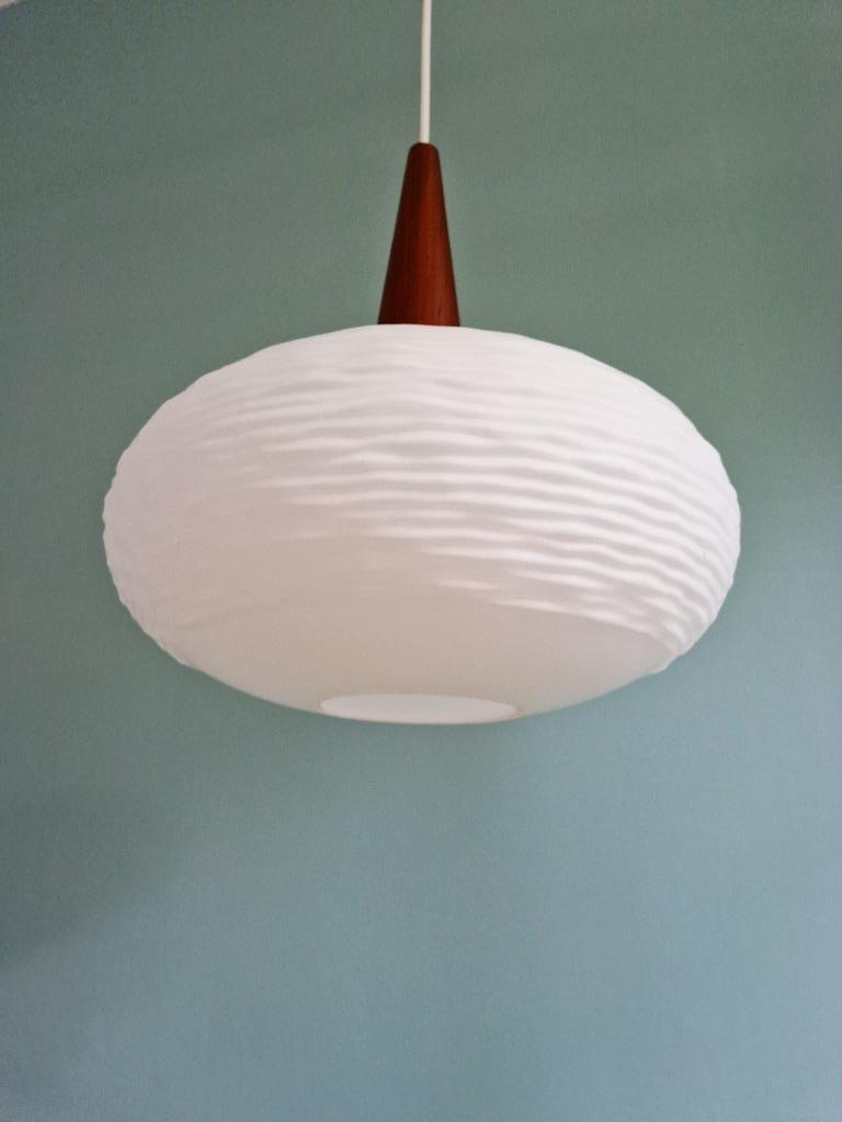 Ophanging In Witte Opaline En Teakhout, Scandinavische Stijl image 4