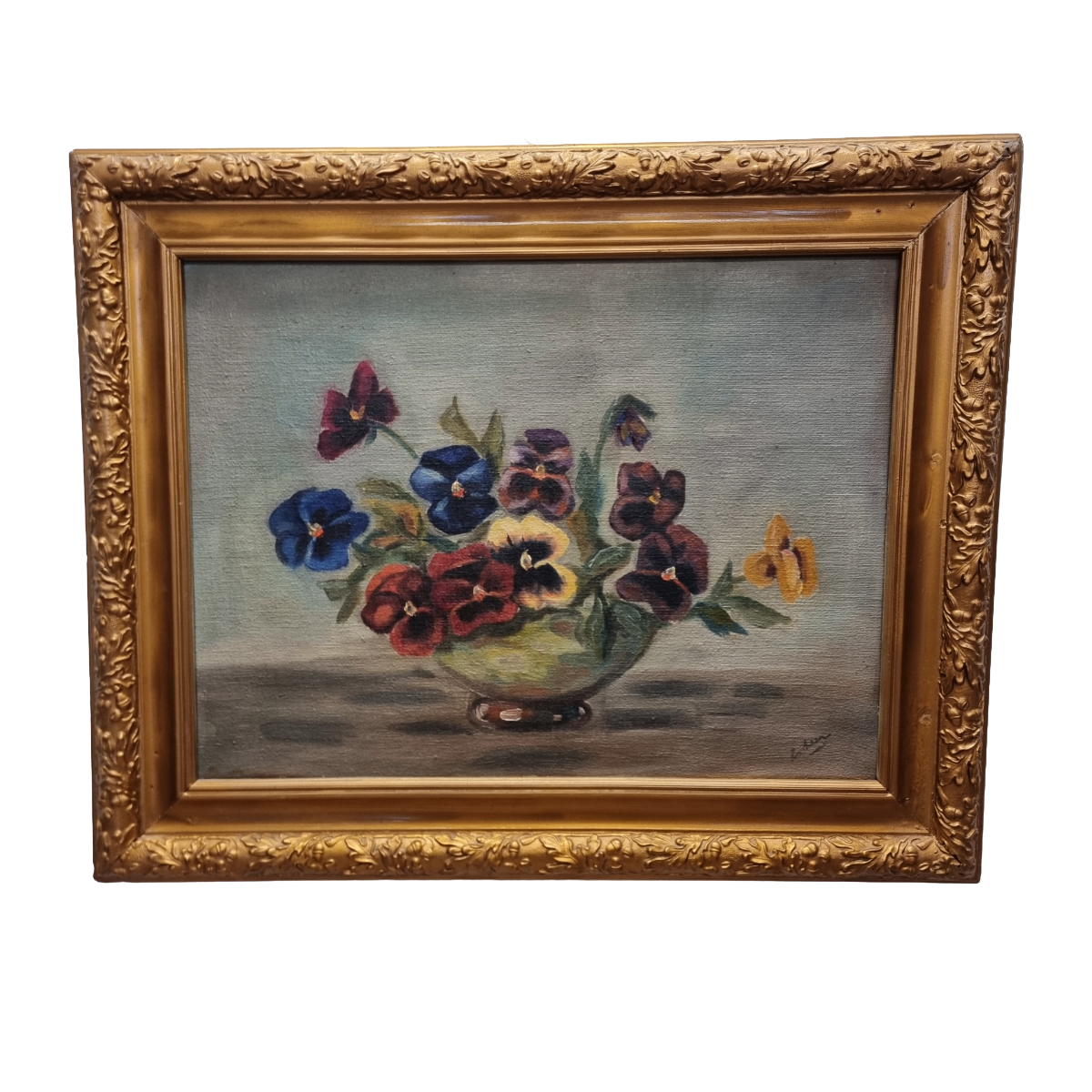 Vintage Olieverf Schilderij Met Violen image 2