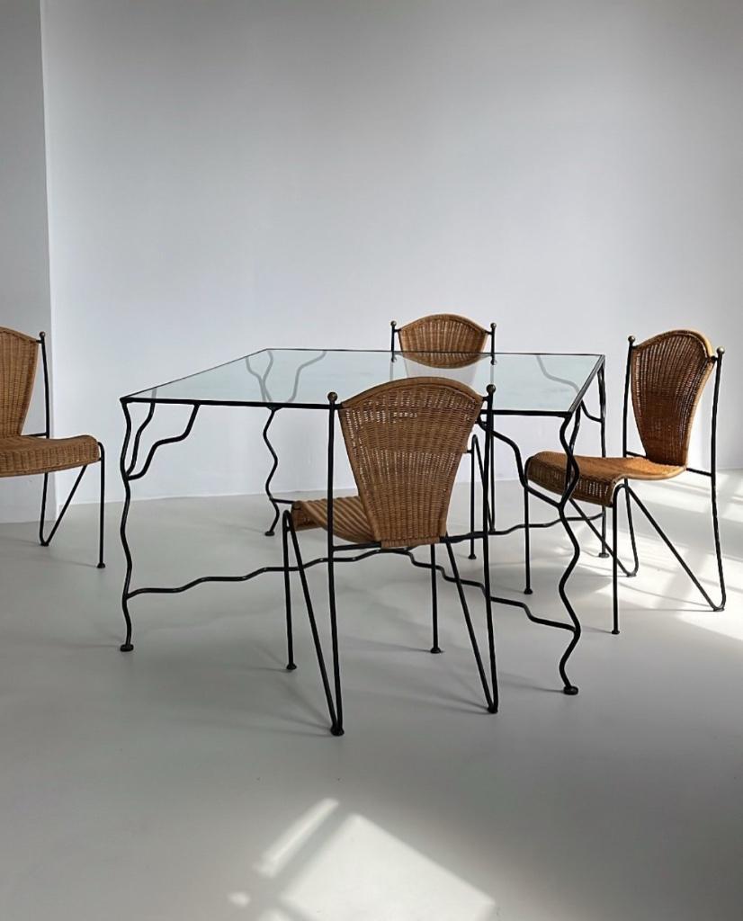 Setprijs 5 Vintage Frederick Weinberg Rotan Ijzer Stoelen image 2