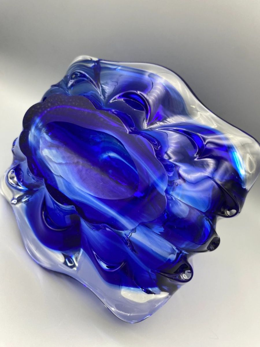 Vintage Glazen Schaal Mand 50's Blauw Lux Glass Faconne Main Austria image 5