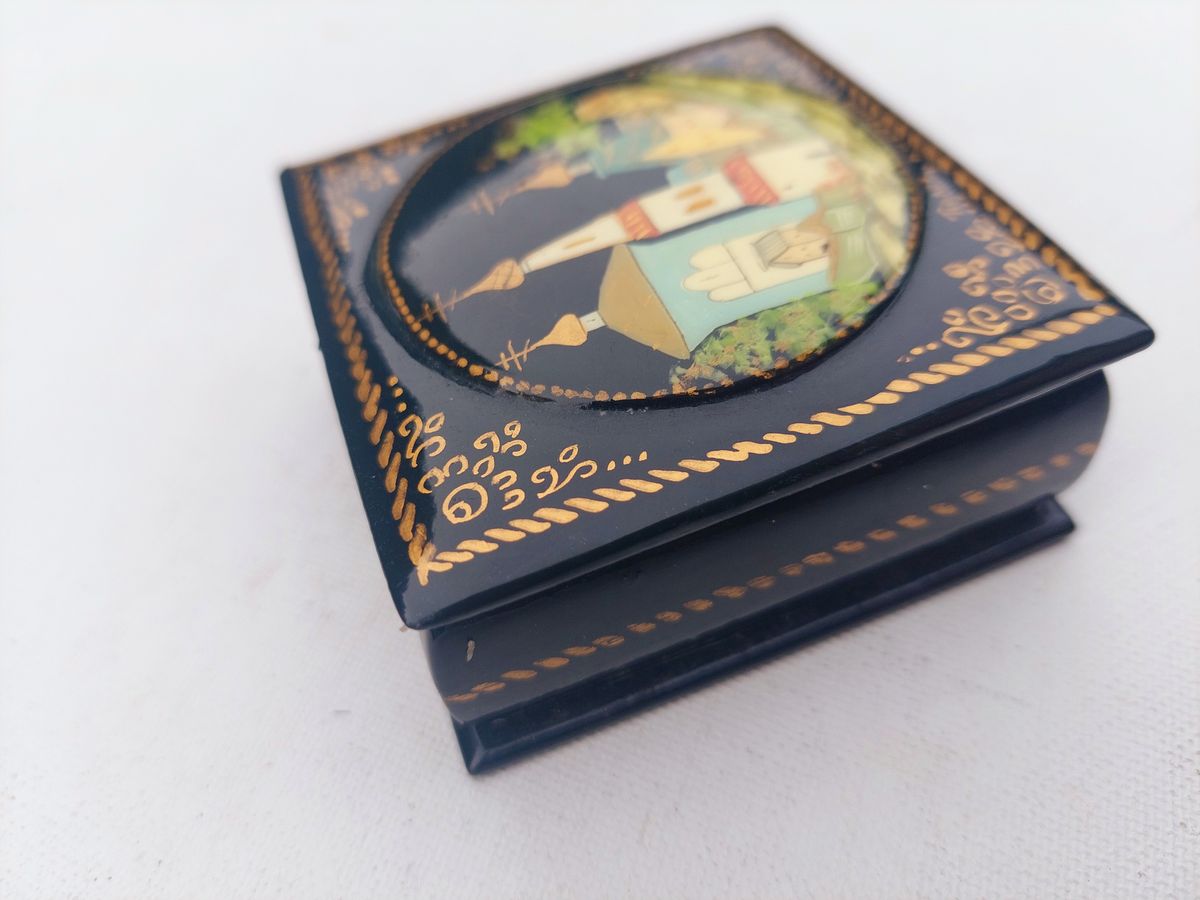 Vintage Juwelen Doos.russische Juwelen Doos.handgeschilderd Gelakt image 9