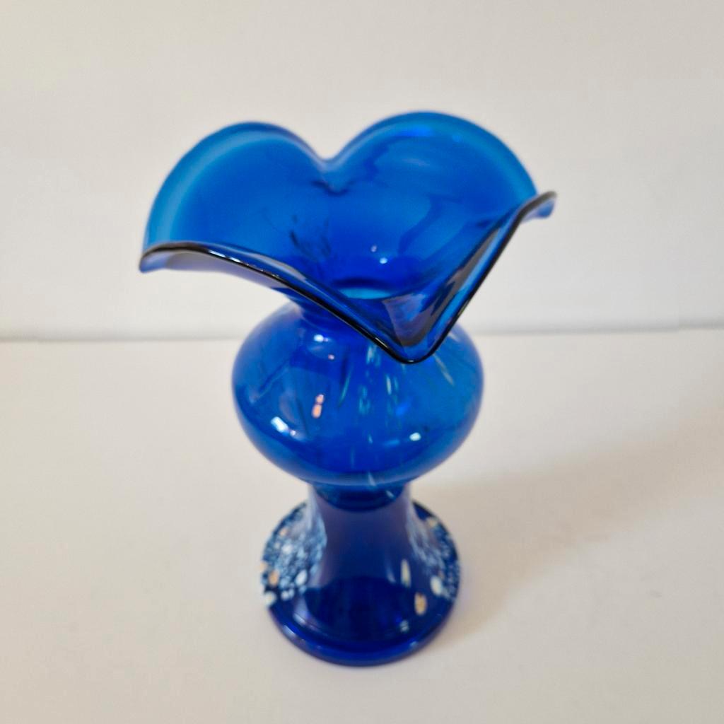 Mondgeblazen Vintage Blauwe Vaas Murano Stijl image 9