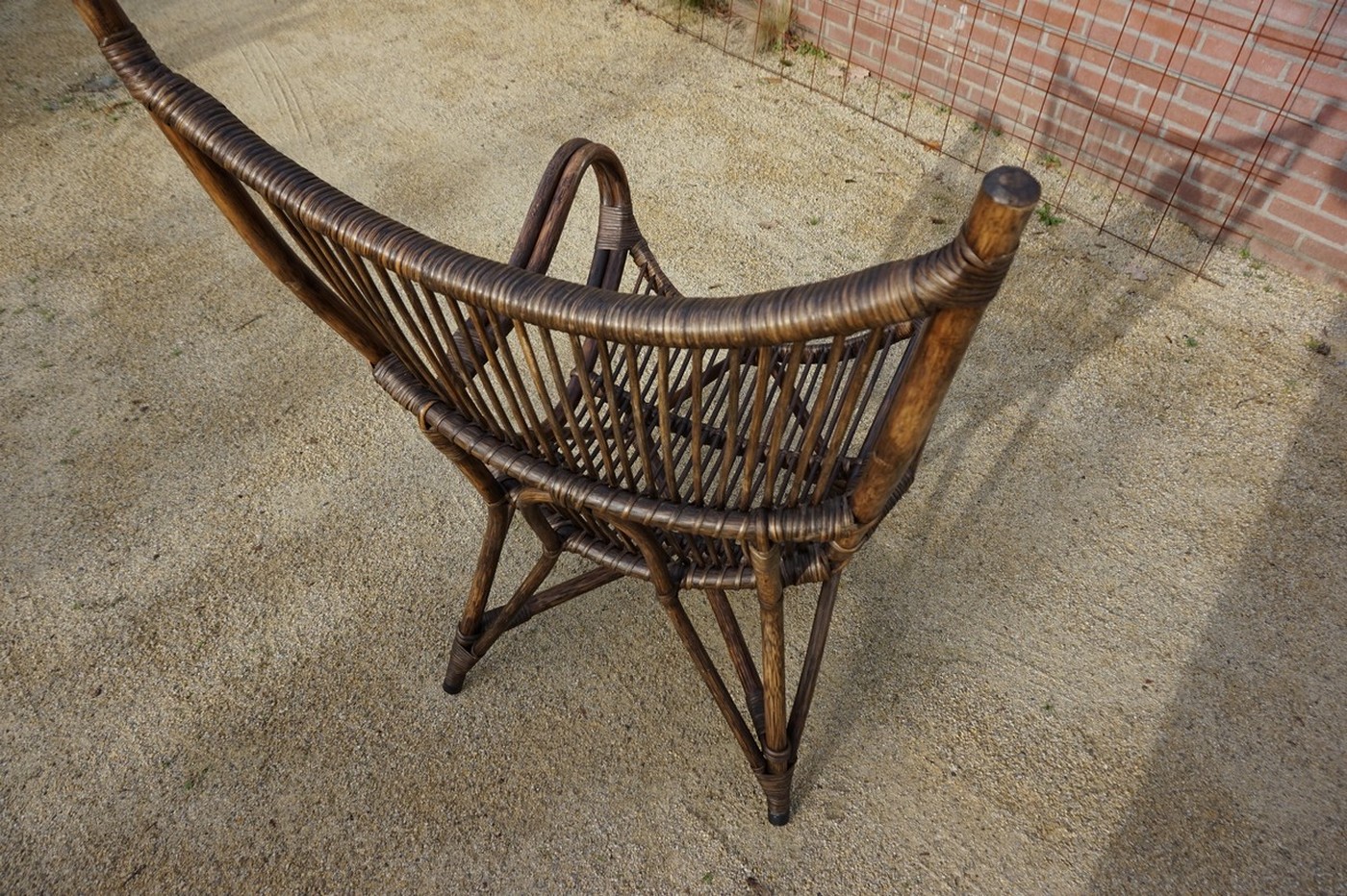 Vintage Rotan/bamboe Fan Back Lounge Chair Met Leren Kussens, Jaren 60, Toegeschreven Aan Rohé No image 16