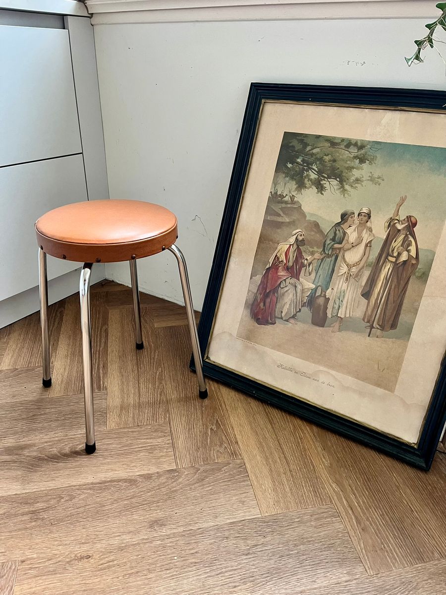 Vintage Krukje Met Cognac Kleurige Zitting Jaren 60 image 3