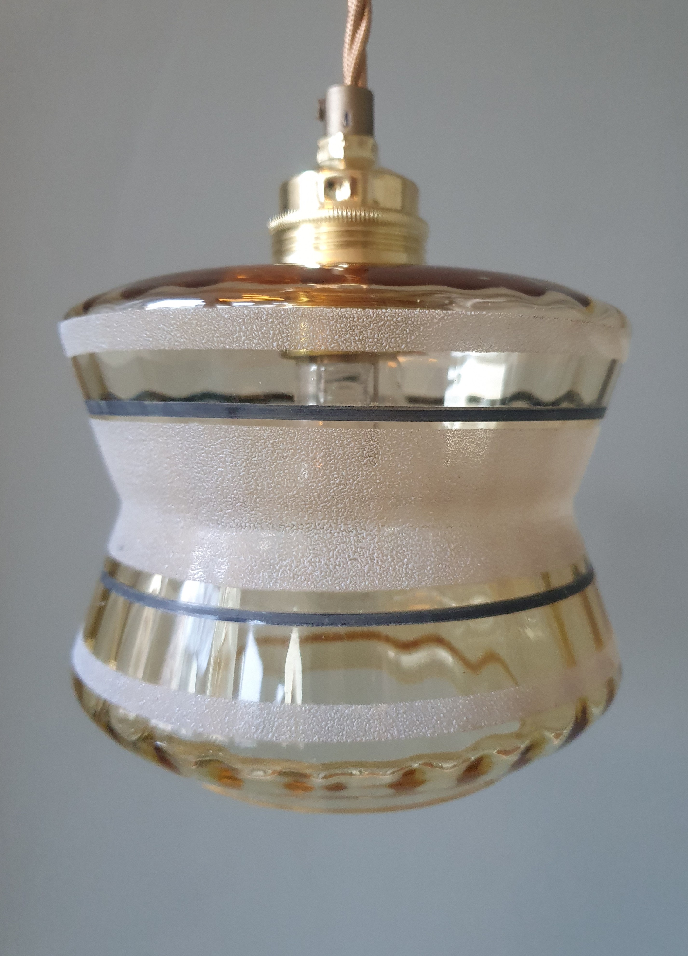 Vintage Hanglamp - Amberkleurig Glas Met Frosted Textuur image 8