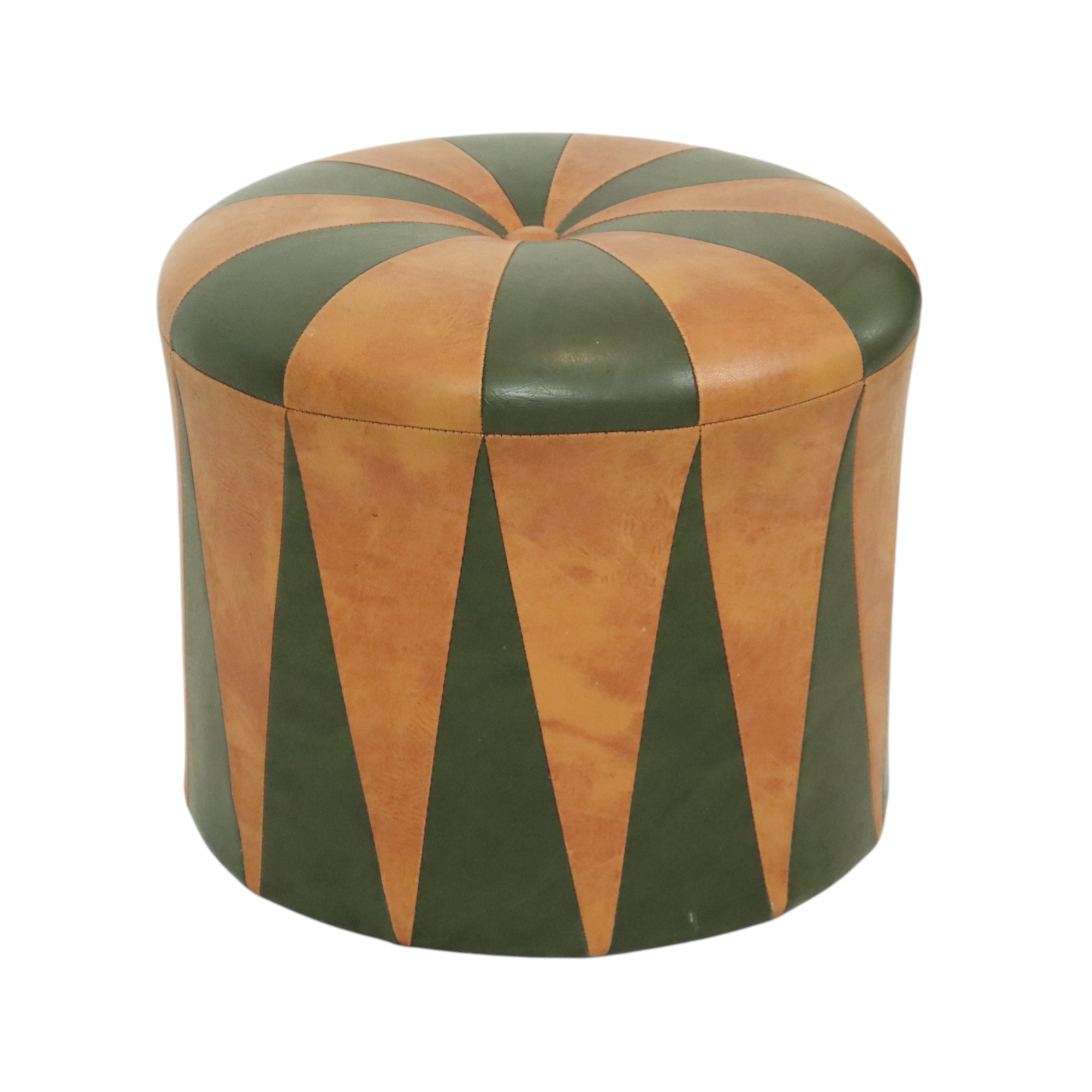 Ronde Vintage Poef Groen Bruin Tweekleurig Skai Sixties image 3
