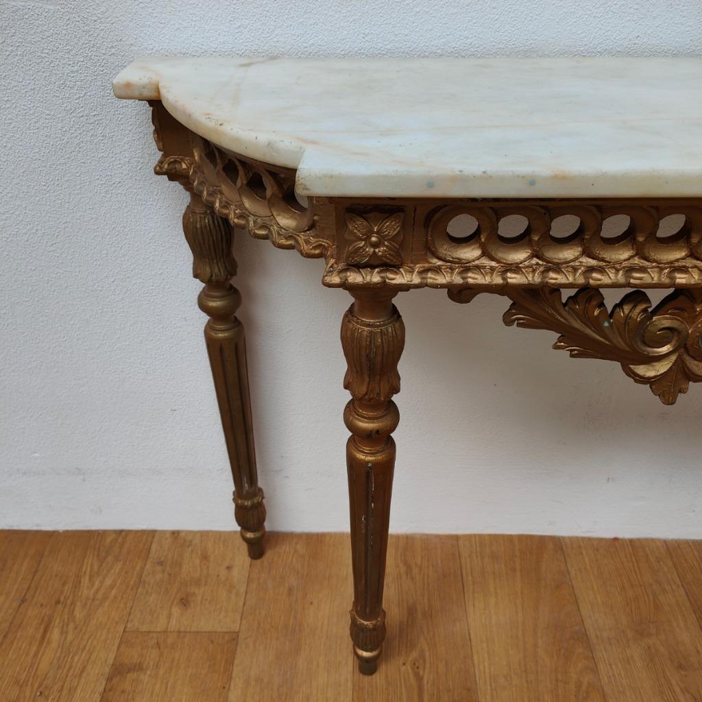 Vintage, Antieke Wandconsole Sidetable, Wandtafel Met Marmer Blad En Spiegel image 20