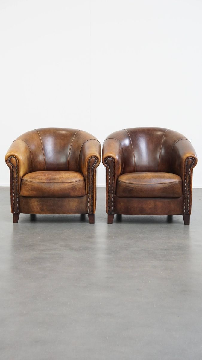 Karaktervolle En Unieke Set Van 4 Schapenleren Clubfauteuils Met Een Prachtige Kleurstelling image 2