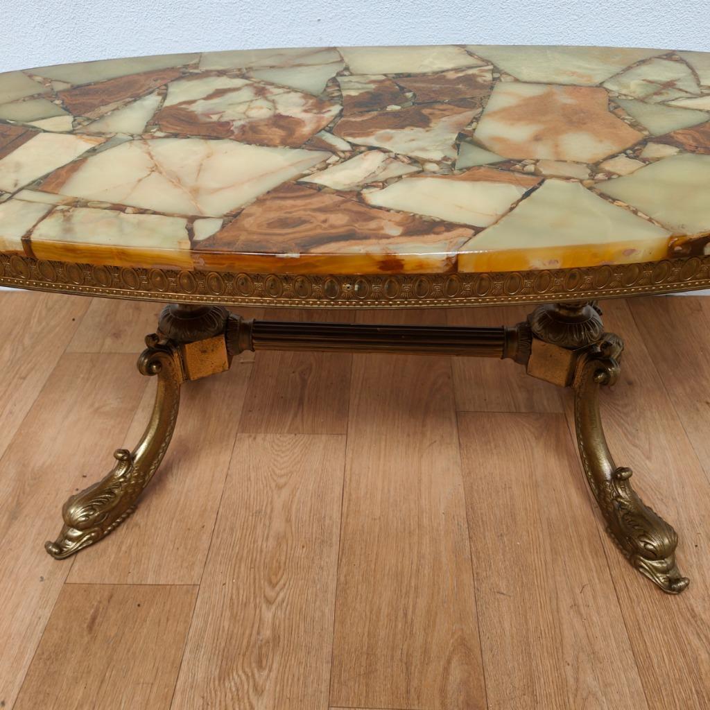 Vintage Ovale Messing Salontafel Koffietafel Met Marmer Blad image 12