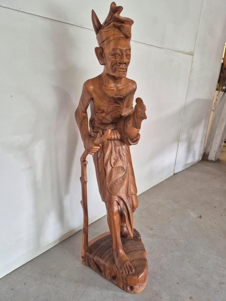 Groot Balinees Beeld Man Met Haan Bali Hout 105 Cm image 3