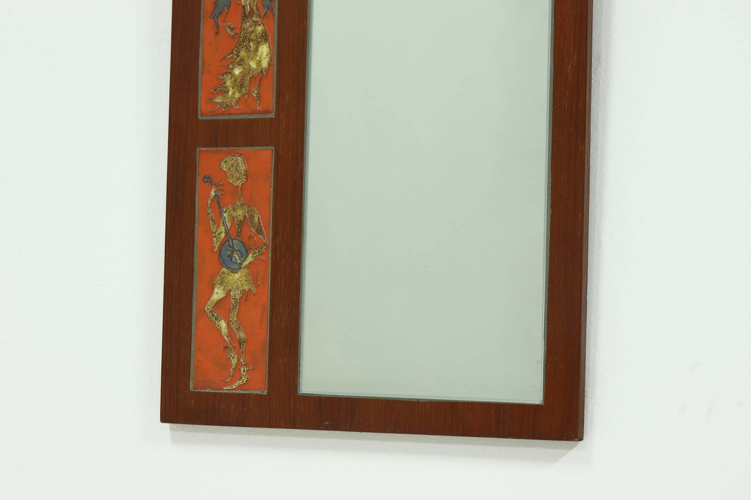 Mid-century Teak And Ceramic Mirror By Atelier Pinson 1960s image 6