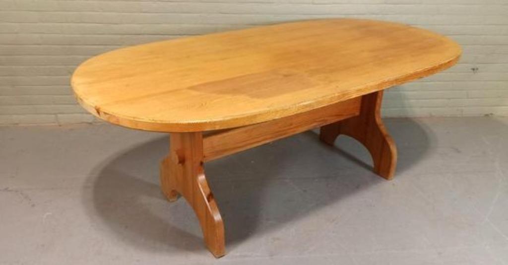 Vintage Grote Massief Grenen Eettafel, Ovaal, 180 X 90 Cm image 2