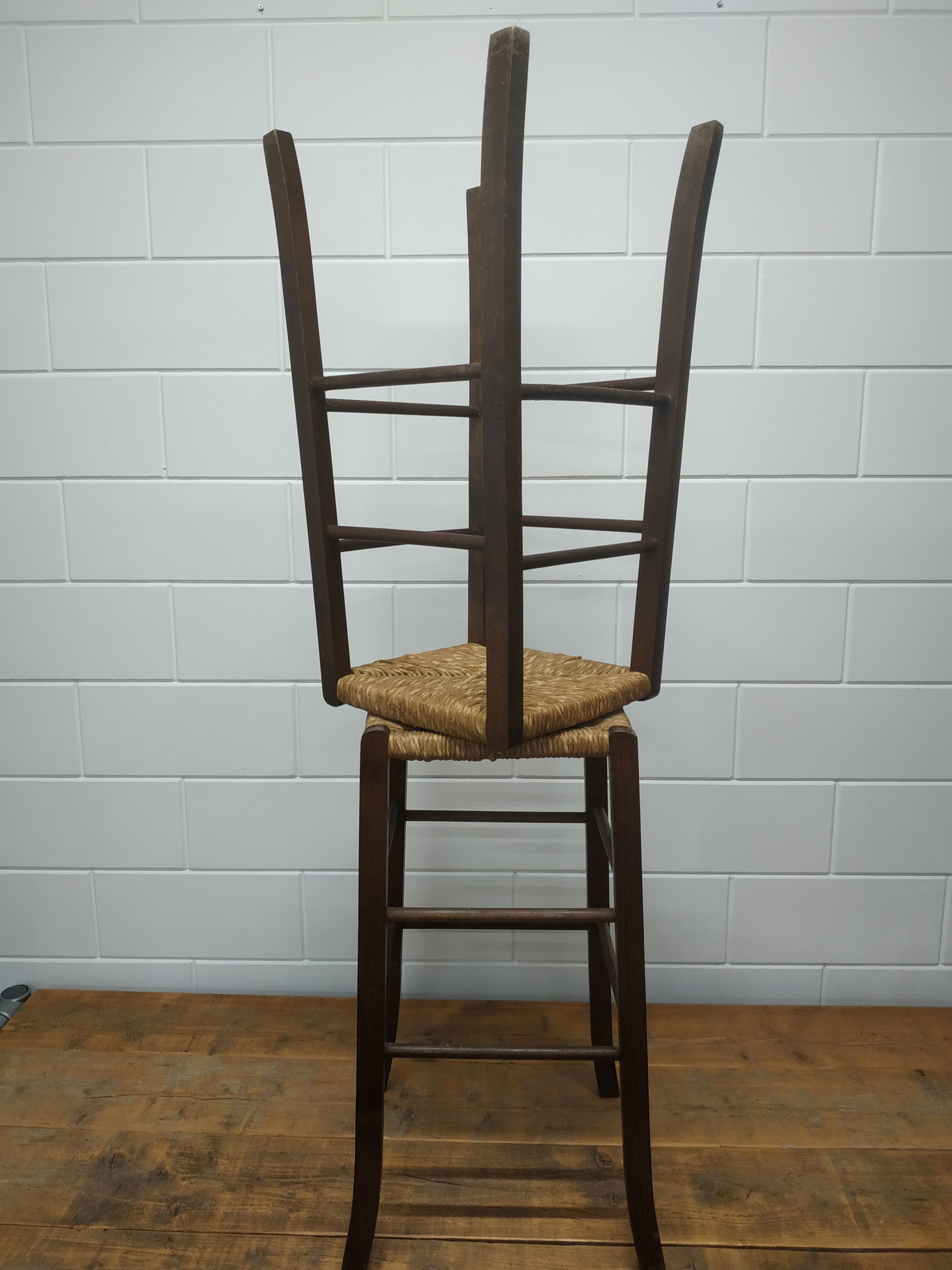 Bijzondere Set Vintage Hardhouten Barkrukken Met Rieten Zitting (Scandinavische Stijl) image 17