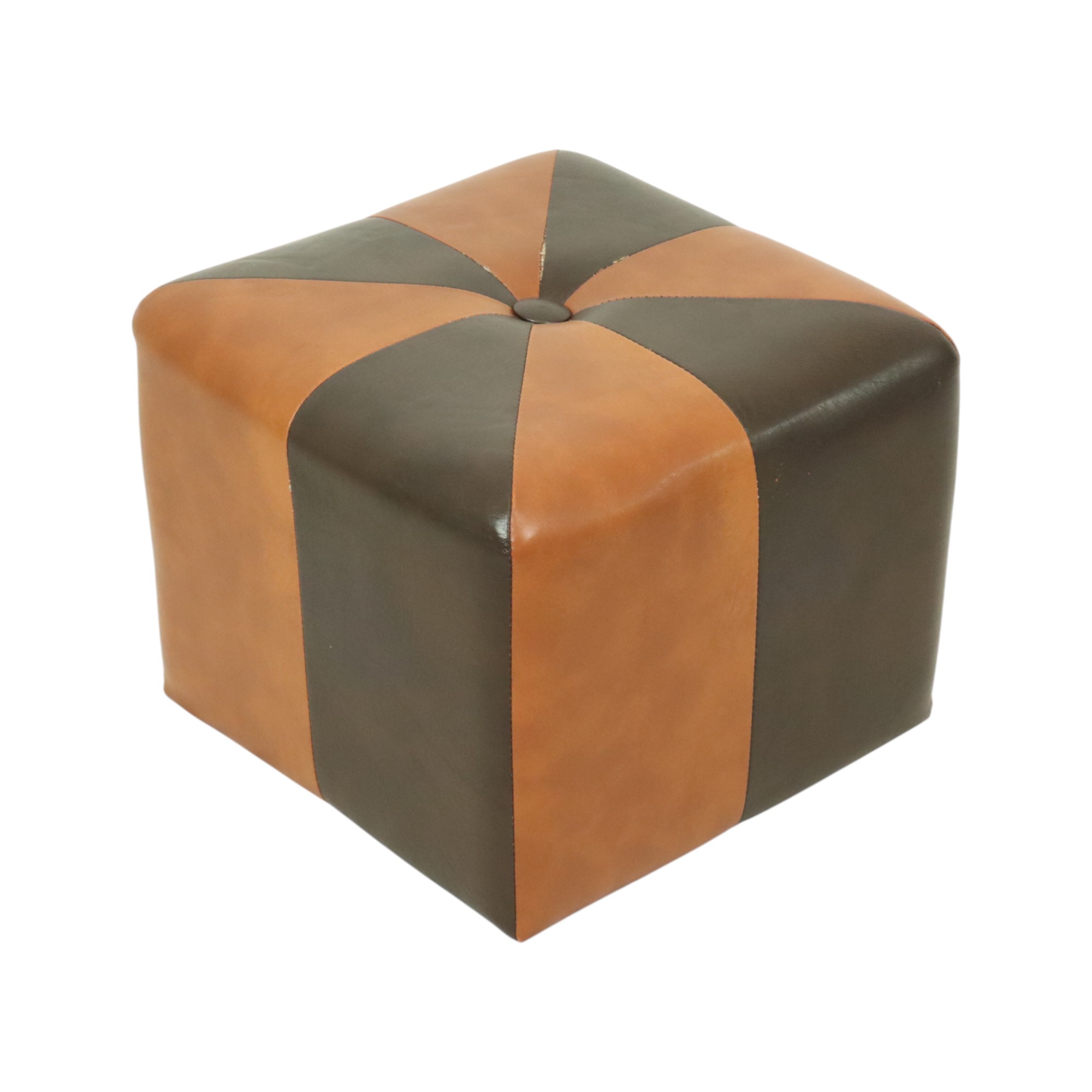 Vierkante Poef Skai Kunstleder Bruin Camel Patchwork 41cm image 7