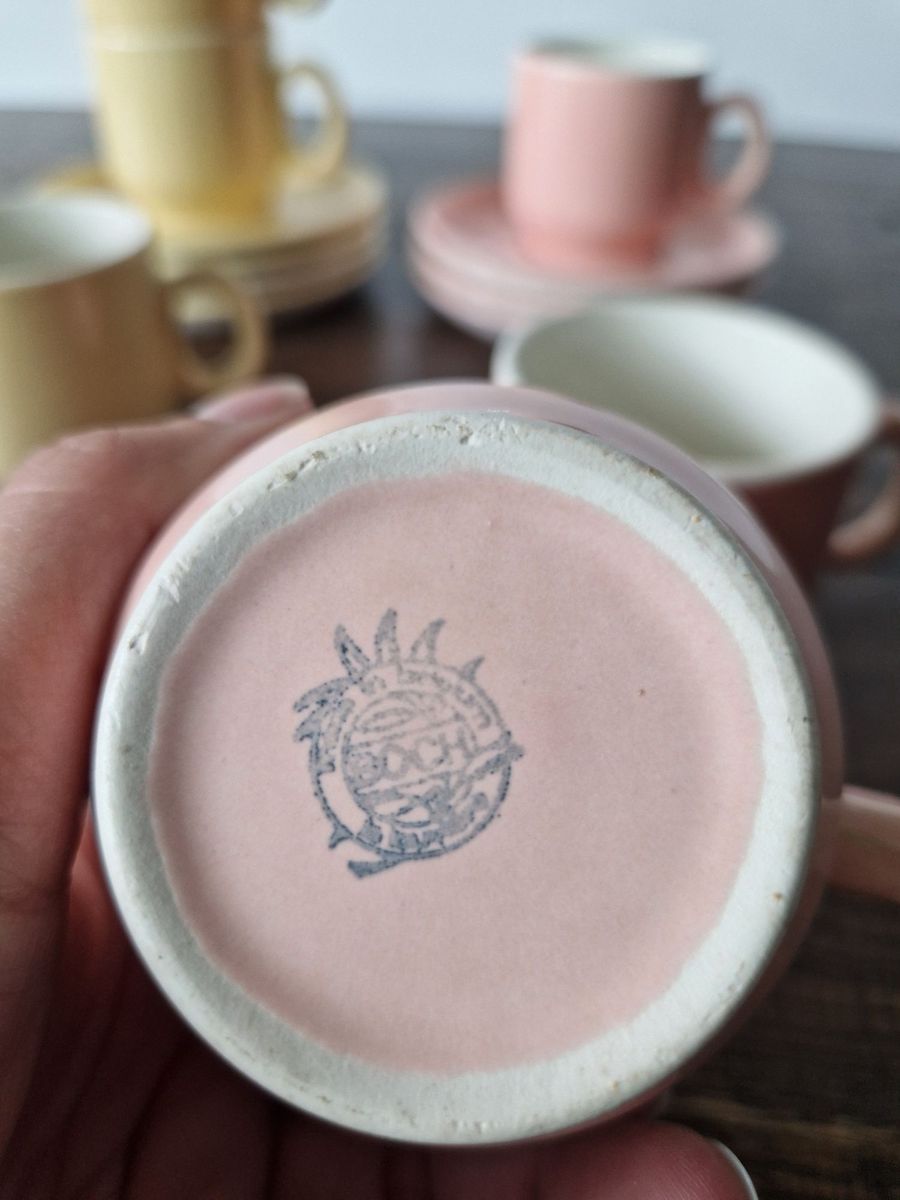 Boch Vintage Koffiekopjes Met Schotels – Roze & Geel (set Van 7) image 3