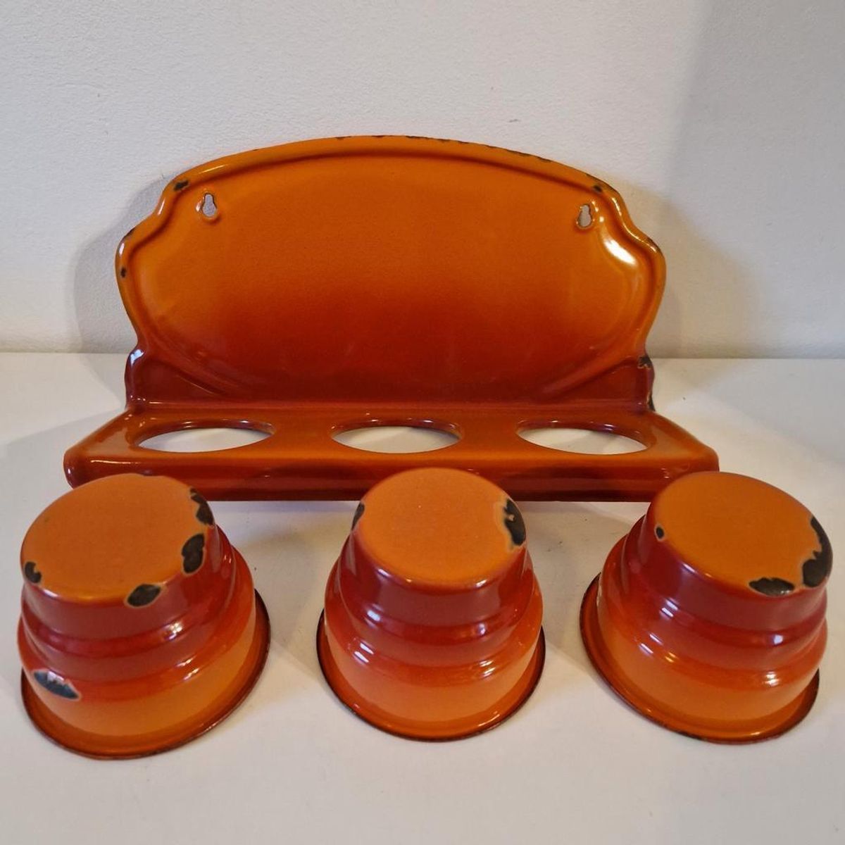 Oranje Zand Zeep Soda Rekje Antiek Emaille Wandrek image 9