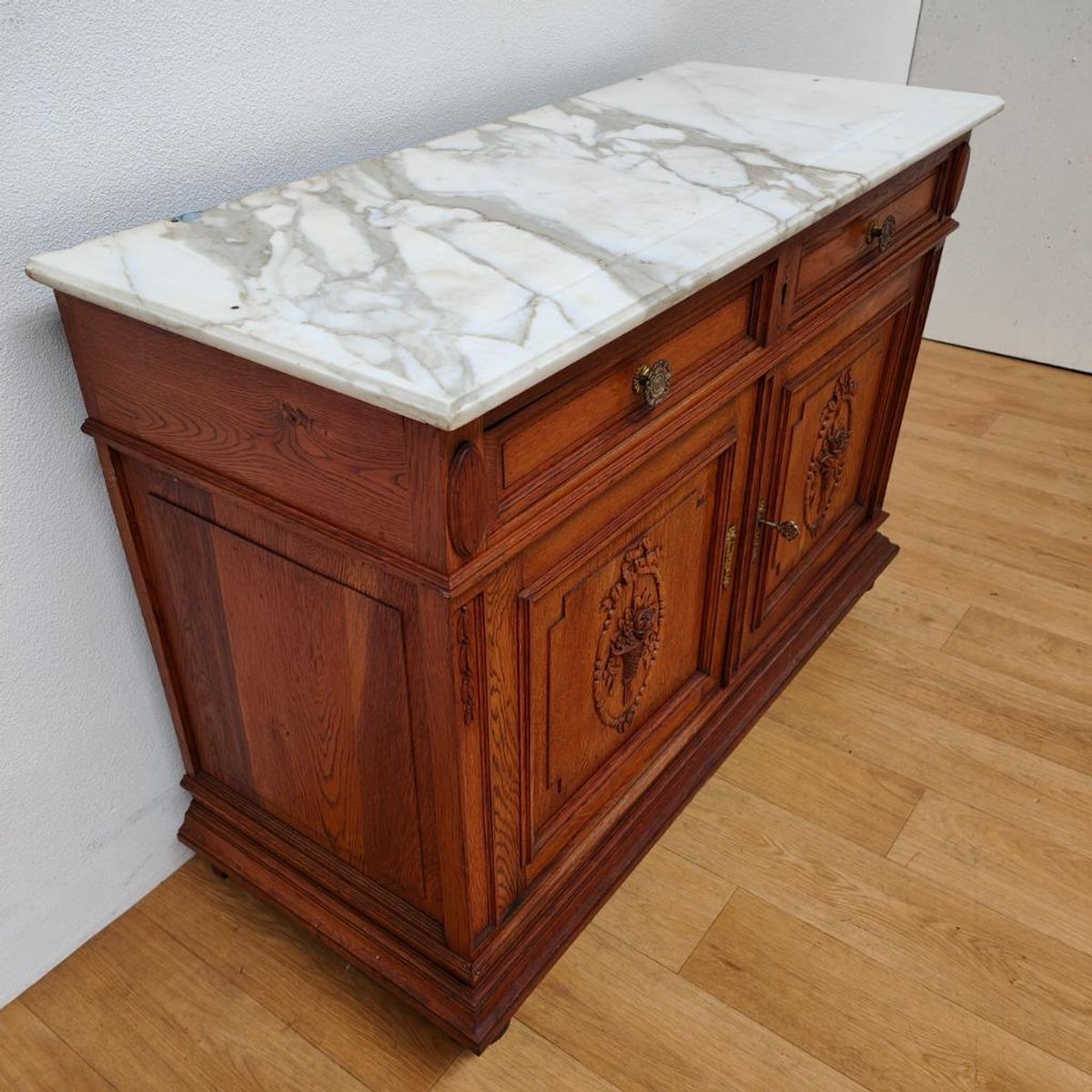 Vintage Antiek Dressoir Commode Ladekast Badkamermeubel Met Marmer Blad 707 image 8