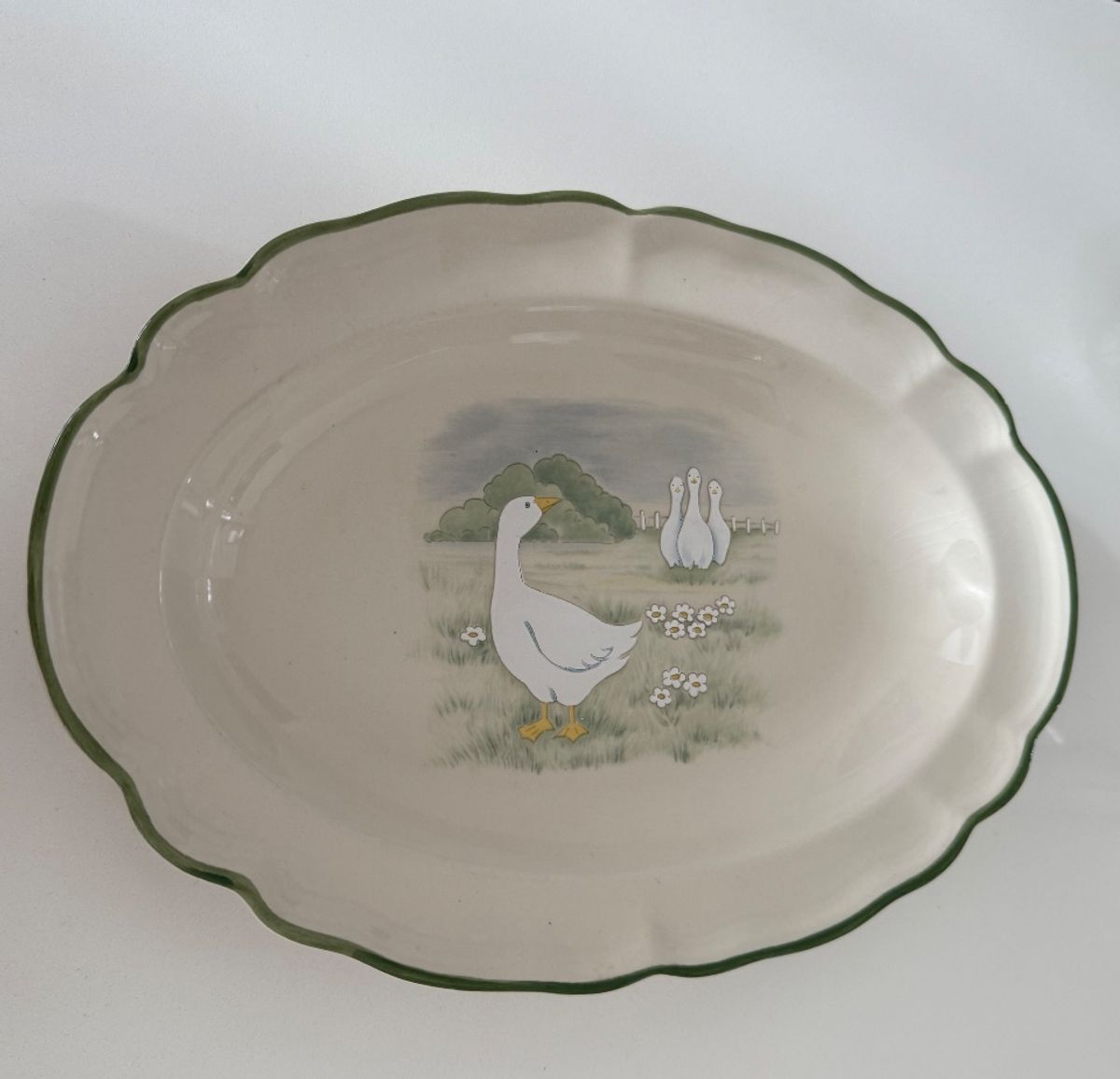 Mooie Vintage Ovale Schaal 32x21x3 Met Groene Rand image 4