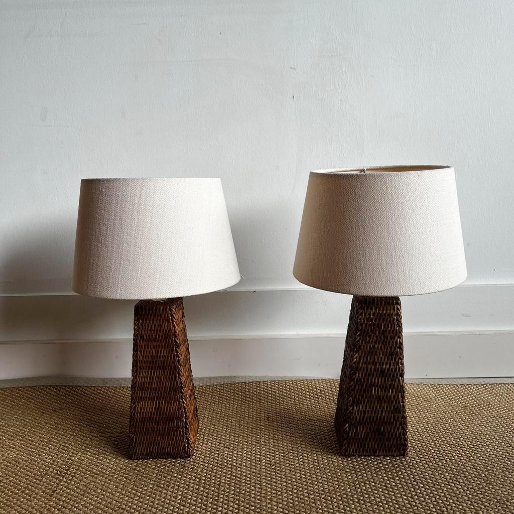 Set Van 2 Rotan Rieten Tafellampen Vintage image 3