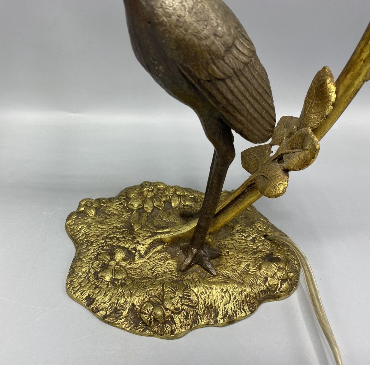 Antieke Art Nouveau Tafellamp – Kraanvogel & Bladerenboog image 10