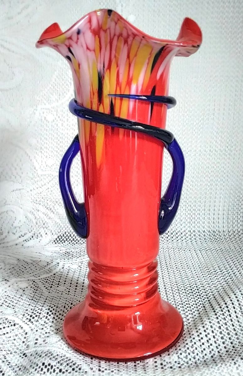 Prachtige Vintage Vaas Tsjechisch Spatterglas image 4