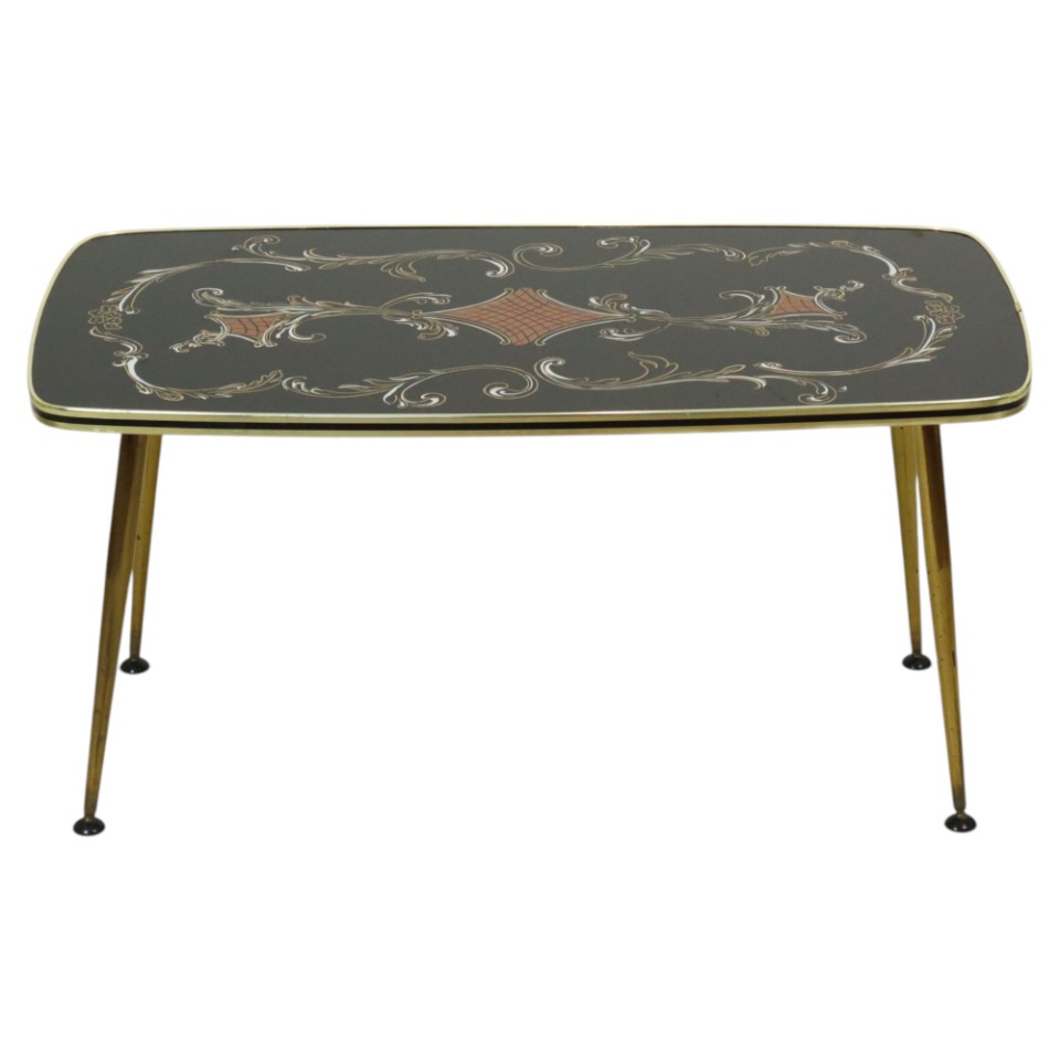 Fifties Rockabilly Salontafel Glas Conische Gouden Poten 90cm image 8