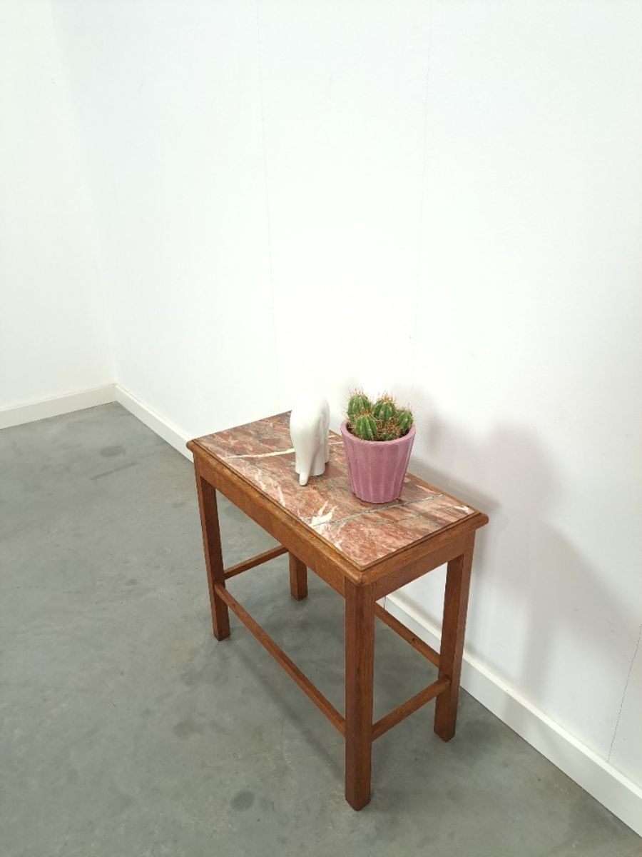 Oude Houten Tafel Met Marmeren Blad image 3