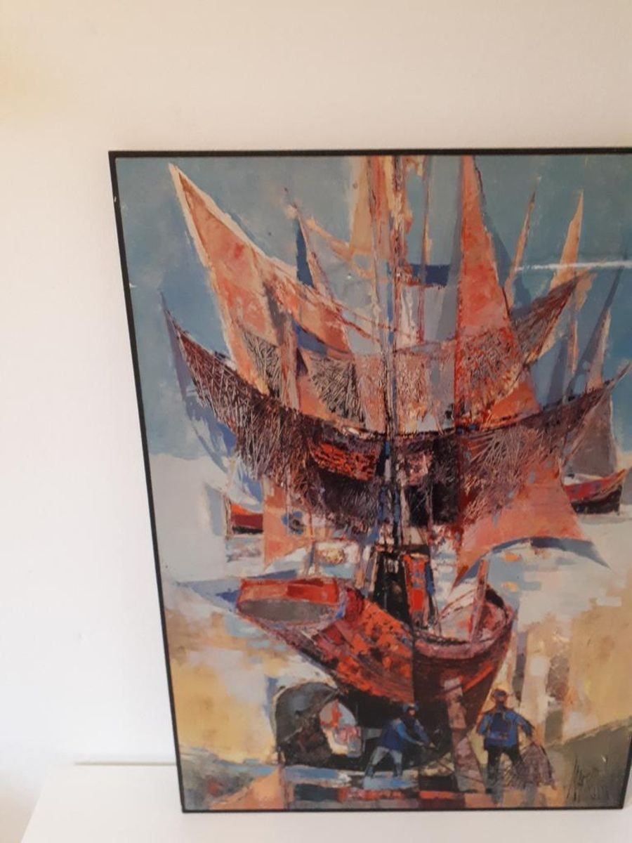 Rene Margotton 70's Vintage Print Op Hout Retro Schilderij image 5