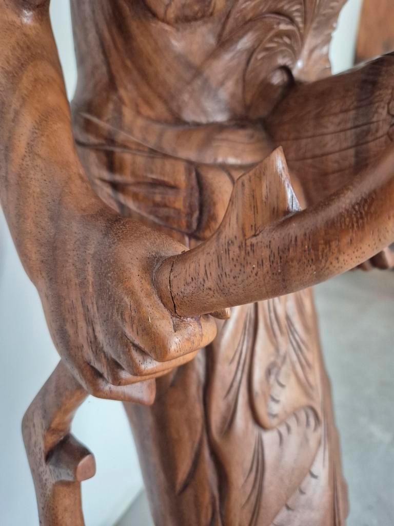 Groot Balinees Beeld Man Met Haan Bali Hout 105 Cm image 6