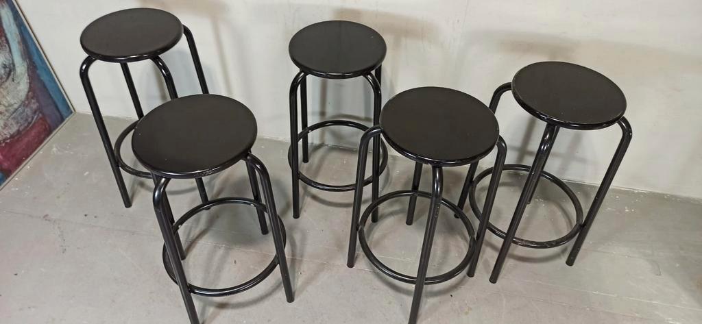 5 X Vintage Barkruk, Zwart, P/p/s image 4