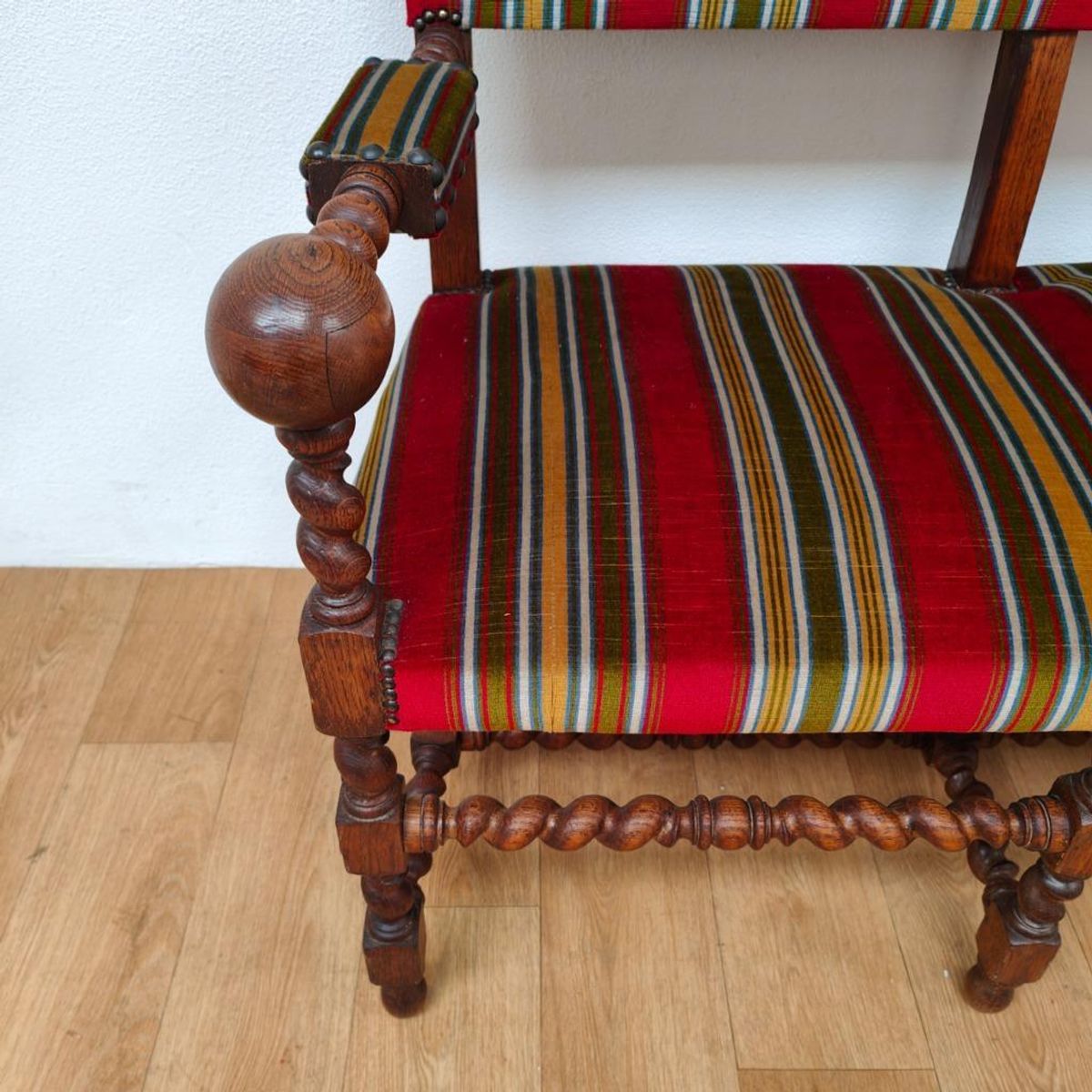 Antieke Vintage Franse Eikenhouten Bank, Halbank Eetkamerbank image 9