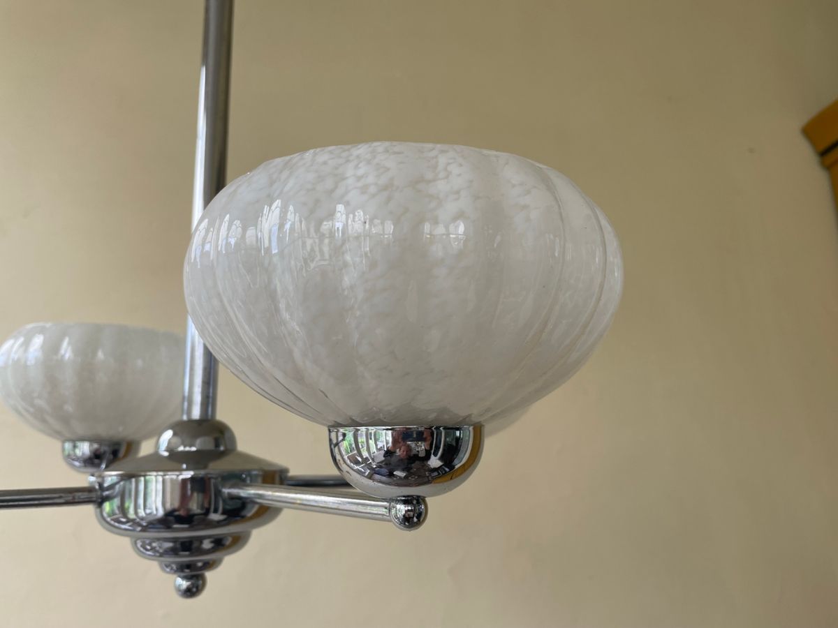 Hanglamp Lamp Plafondlamp Art Deco 1930 4 Arms Clichyglas Frans image 8