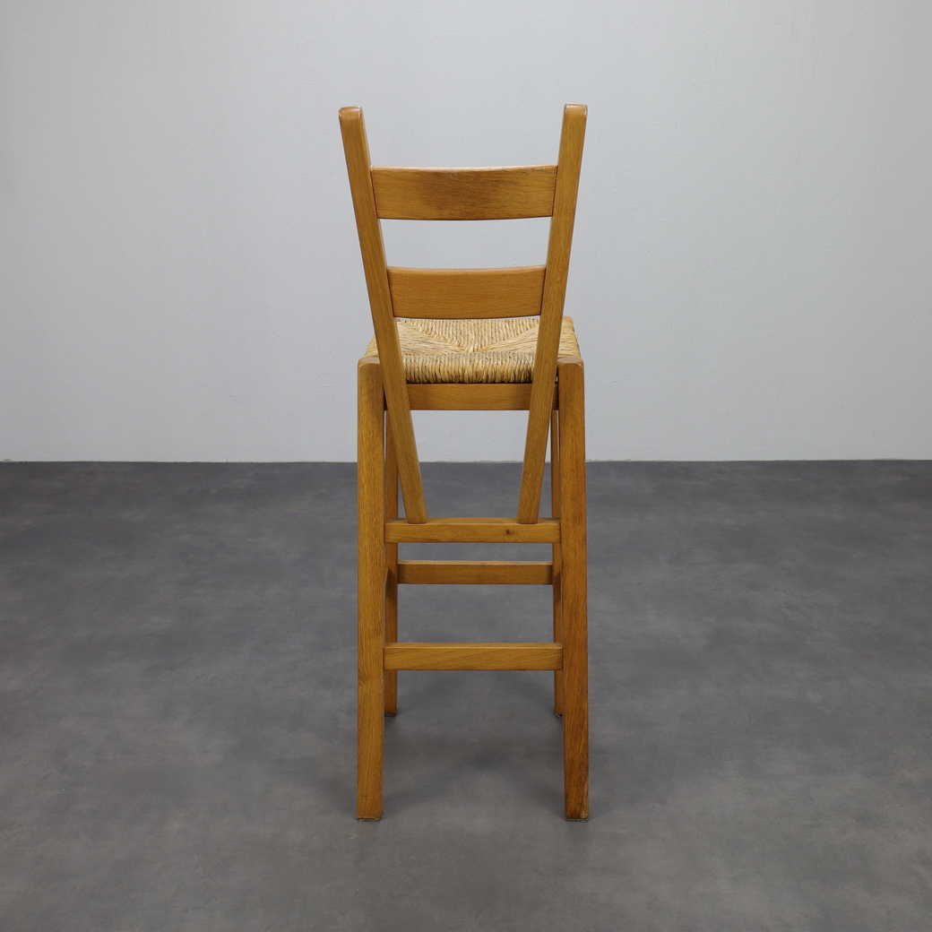 Set Of 4 Bar Stools In Solid Oak And Rattan, 1970s image 6