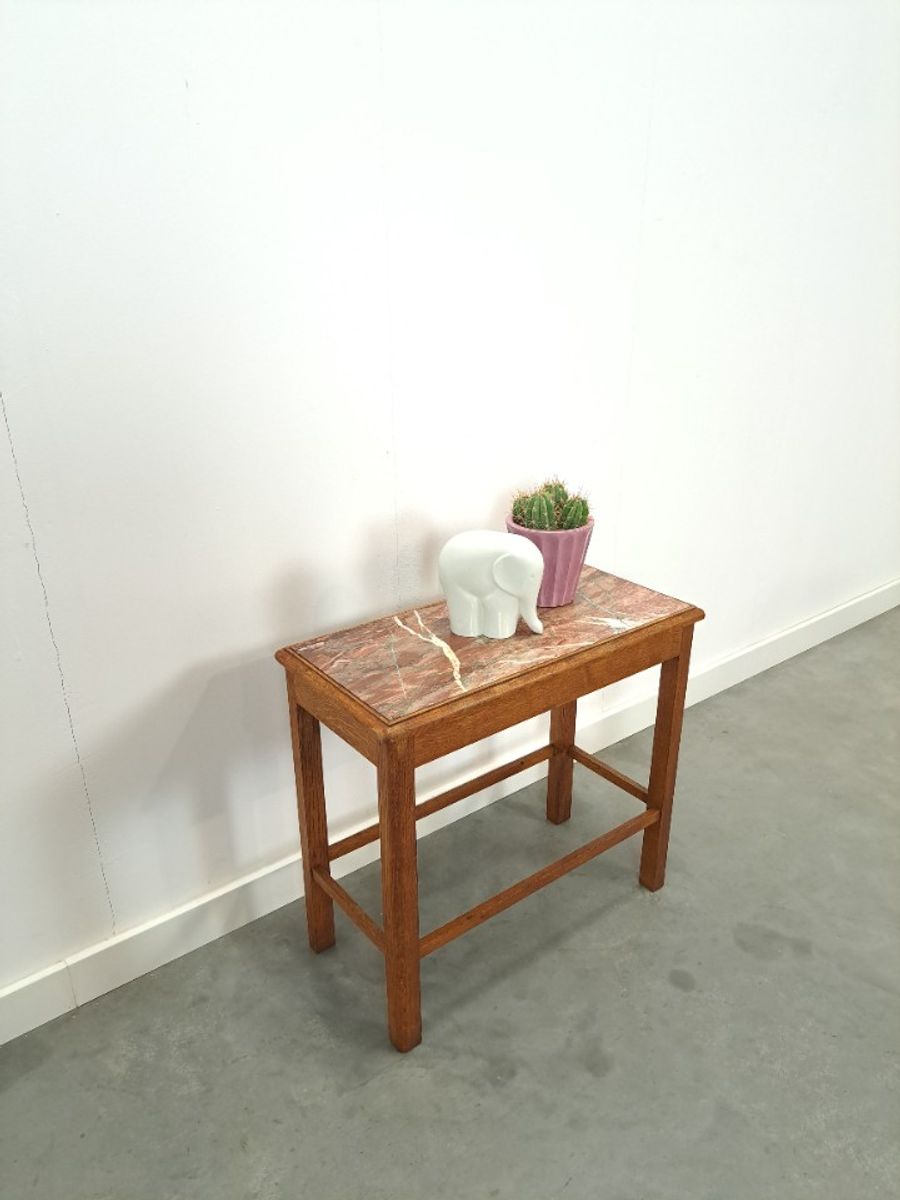 Oude Houten Tafel Met Marmeren Blad image 5