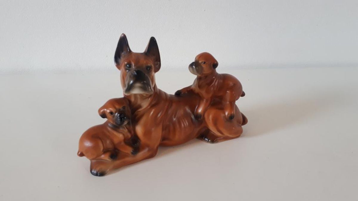 Honden Beeld Boxer Familie Hond Jaren 60 Beeldje image 2