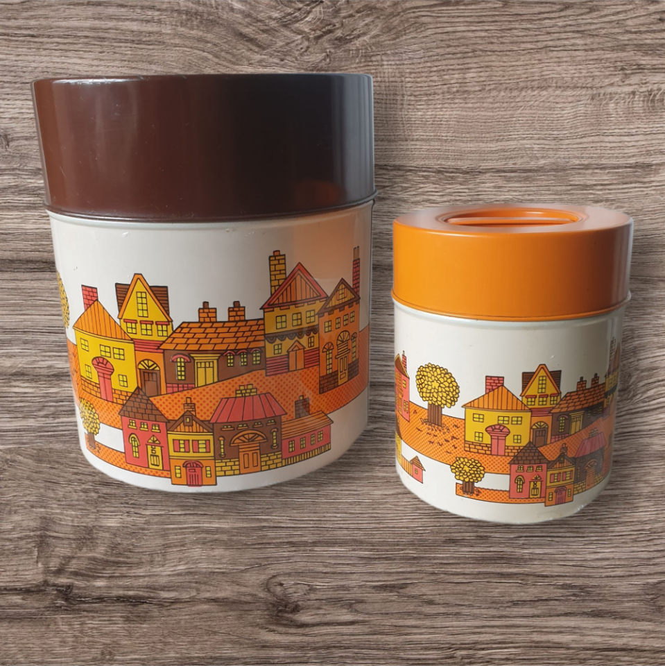Retro Japanse Blikken Jaren 70 Oranje Bruine Huisjes 2st image 11
